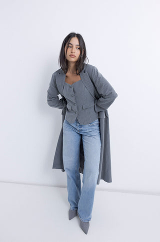 The Sweetheart LONG BLAZER ONLY - Striped Grey
